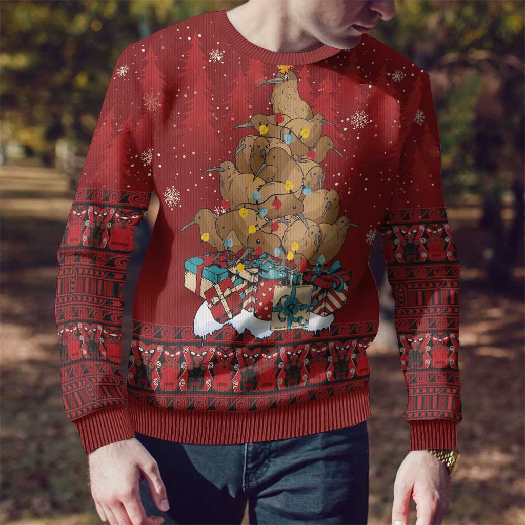 Funny Kiwi Bird Xmas Tree Ugly Christmas Sweater New Zealand Tribal Christmas Spirit - Aussie Hoodie