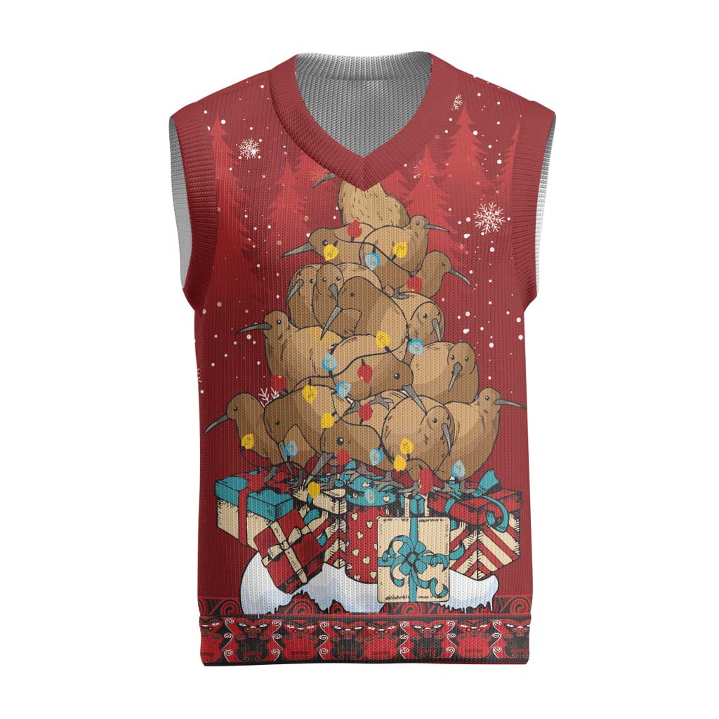 Funny Kiwi Bird Xmas Tree Christmas Knitted V-Neck Vest New Zealand Tribal Christmas Spirit - Aussie Hoodie