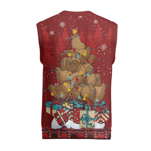Funny Kiwi Bird Xmas Tree Christmas Knitted V-Neck Vest New Zealand Tribal Christmas Spirit - Aussie Hoodie