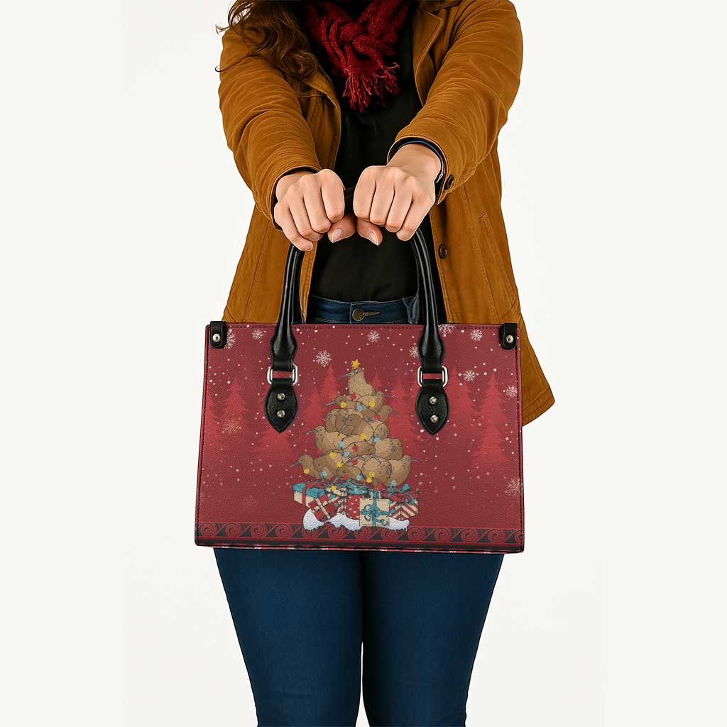 Funny Kiwi Bird Xmas Tree Leather Bag New Zealand Tribal Christmas Spirit - Aussie Hoodie
