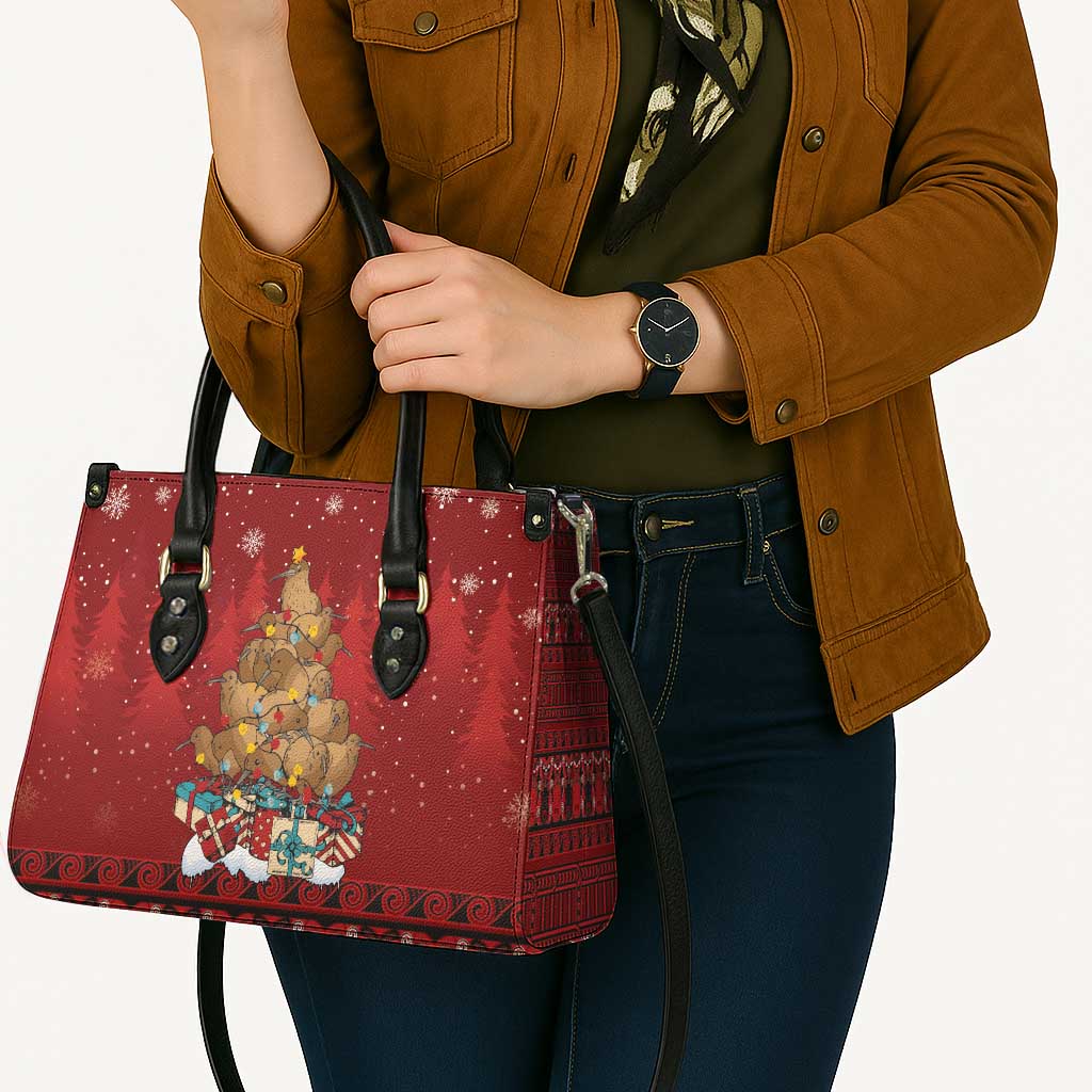 Funny Kiwi Bird Xmas Tree Leather Bag New Zealand Tribal Christmas Spirit - Aussie Hoodie