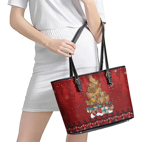 Funny Kiwi Bird Xmas Tree Leather Tote Bag New Zealand Tribal Christmas Spirit - Aussie Hoodie