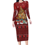 Funny Kiwi Bird Xmas Tree Long Sleeve Bodycon Dress New Zealand Tribal Christmas Spirit - Aussie Hoodie