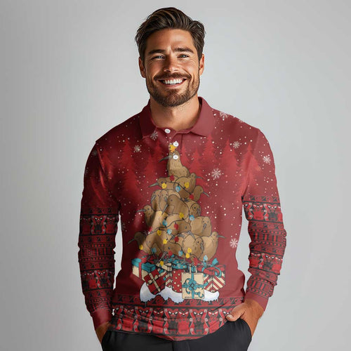 Funny Kiwi Bird Xmas Tree Long Sleeve Polo Shirt New Zealand Tribal Christmas Spirit - Aussie Hoodie