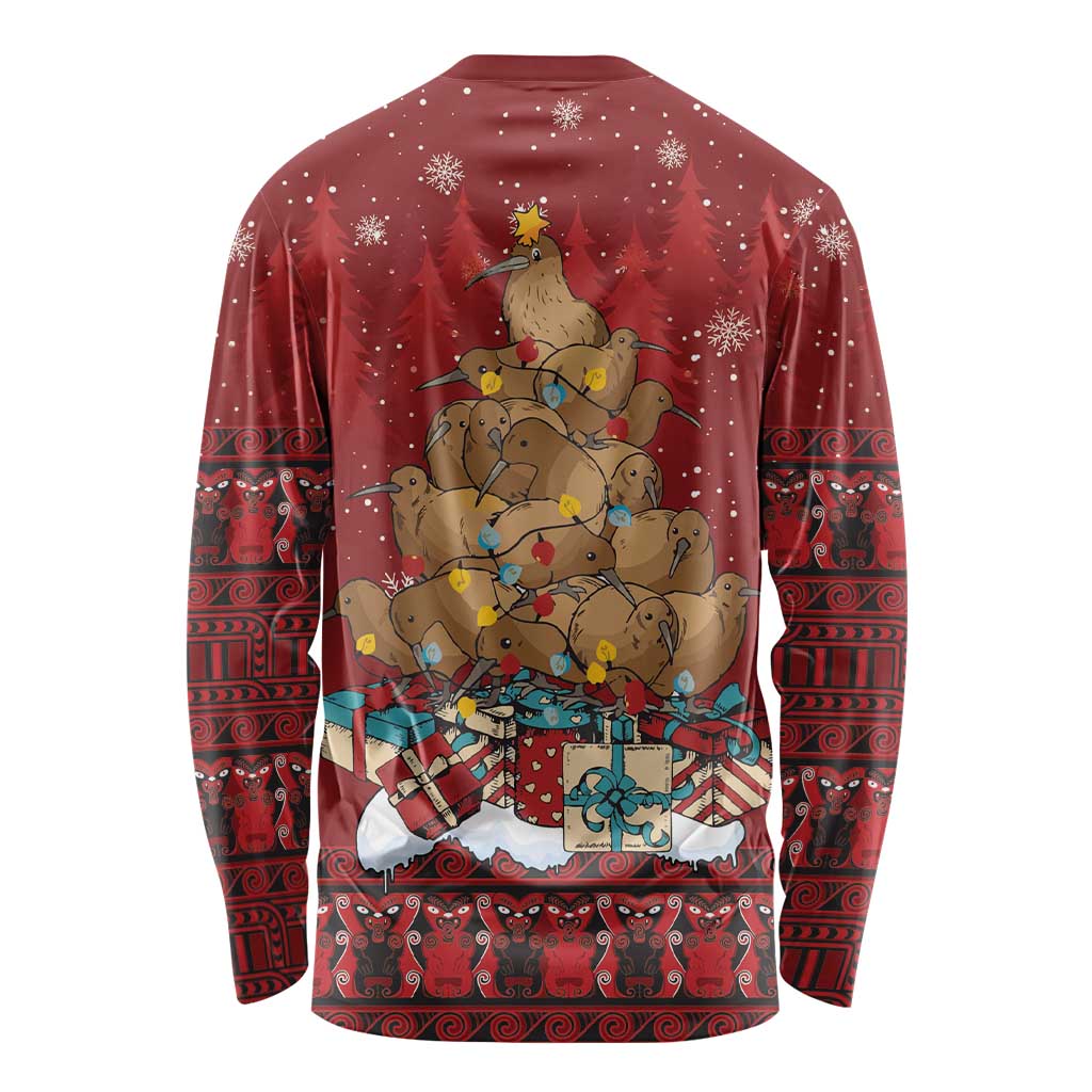 Funny Kiwi Bird Xmas Tree Long Sleeve Shirt New Zealand Tribal Christmas Spirit - Aussie Hoodie