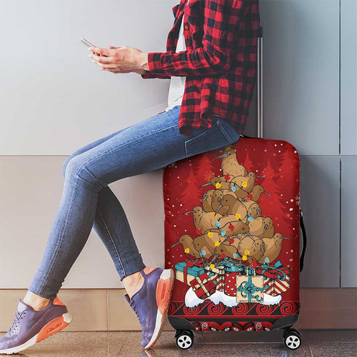 Funny Kiwi Bird Xmas Tree Luggage Cover New Zealand Tribal Christmas Spirit - Aussie Hoodie