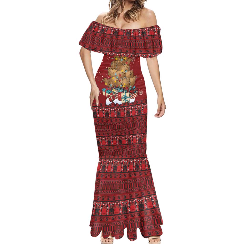 Funny Kiwi Bird Xmas Tree Mermaid Dress New Zealand Tribal Christmas Spirit - Aussie Hoodie