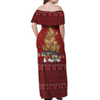 Funny Kiwi Bird Xmas Tree Off Shoulder Maxi Dress New Zealand Tribal Christmas Spirit - Aussie Hoodie