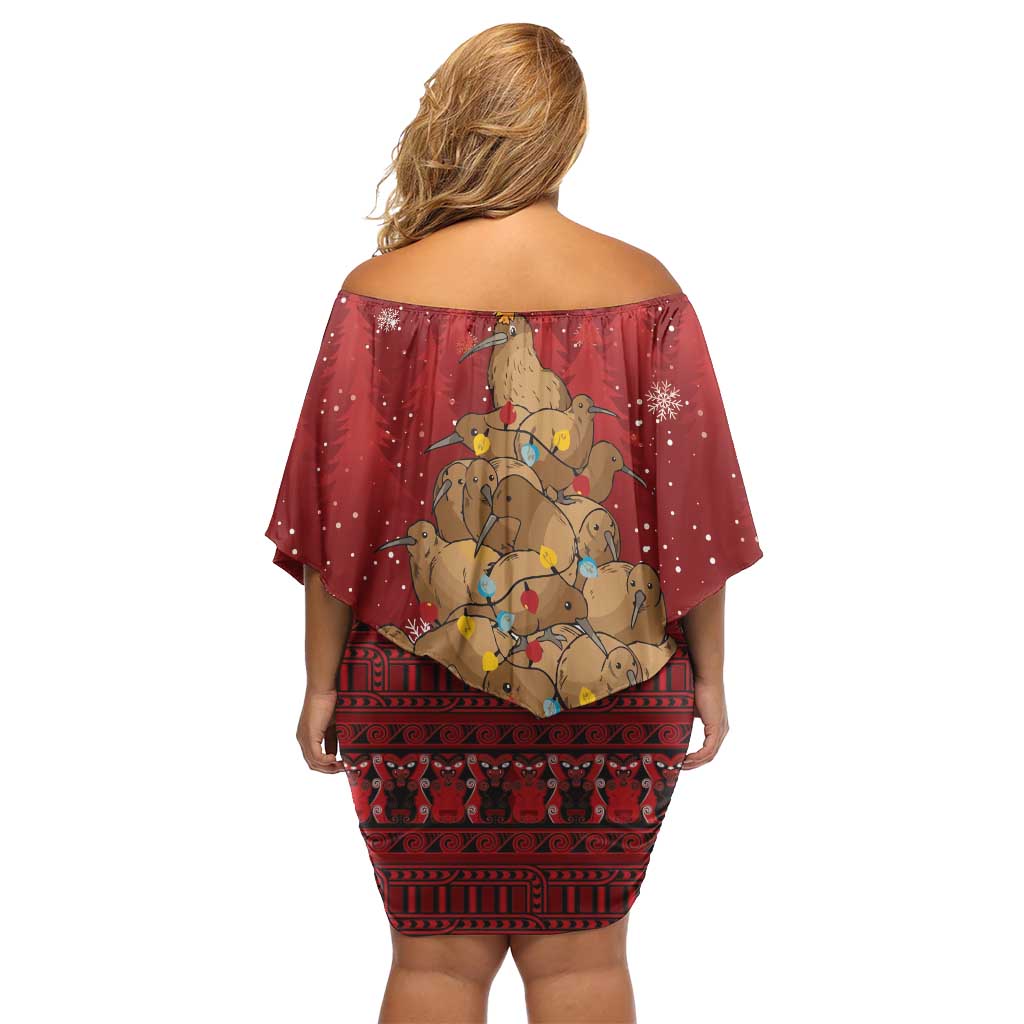 Funny Kiwi Bird Xmas Tree Off Shoulder Short Dress New Zealand Tribal Christmas Spirit - Aussie Hoodie