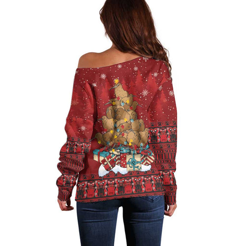 Funny Kiwi Bird Xmas Tree Off Shoulder Sweater New Zealand Tribal Christmas Spirit - Aussie Hoodie