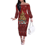 Funny Kiwi Bird Xmas Tree Off The Shoulder Long Sleeve Dress New Zealand Tribal Christmas Spirit - Aussie Hoodie