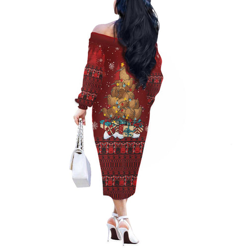 Funny Kiwi Bird Xmas Tree Off The Shoulder Long Sleeve Dress New Zealand Tribal Christmas Spirit - Aussie Hoodie