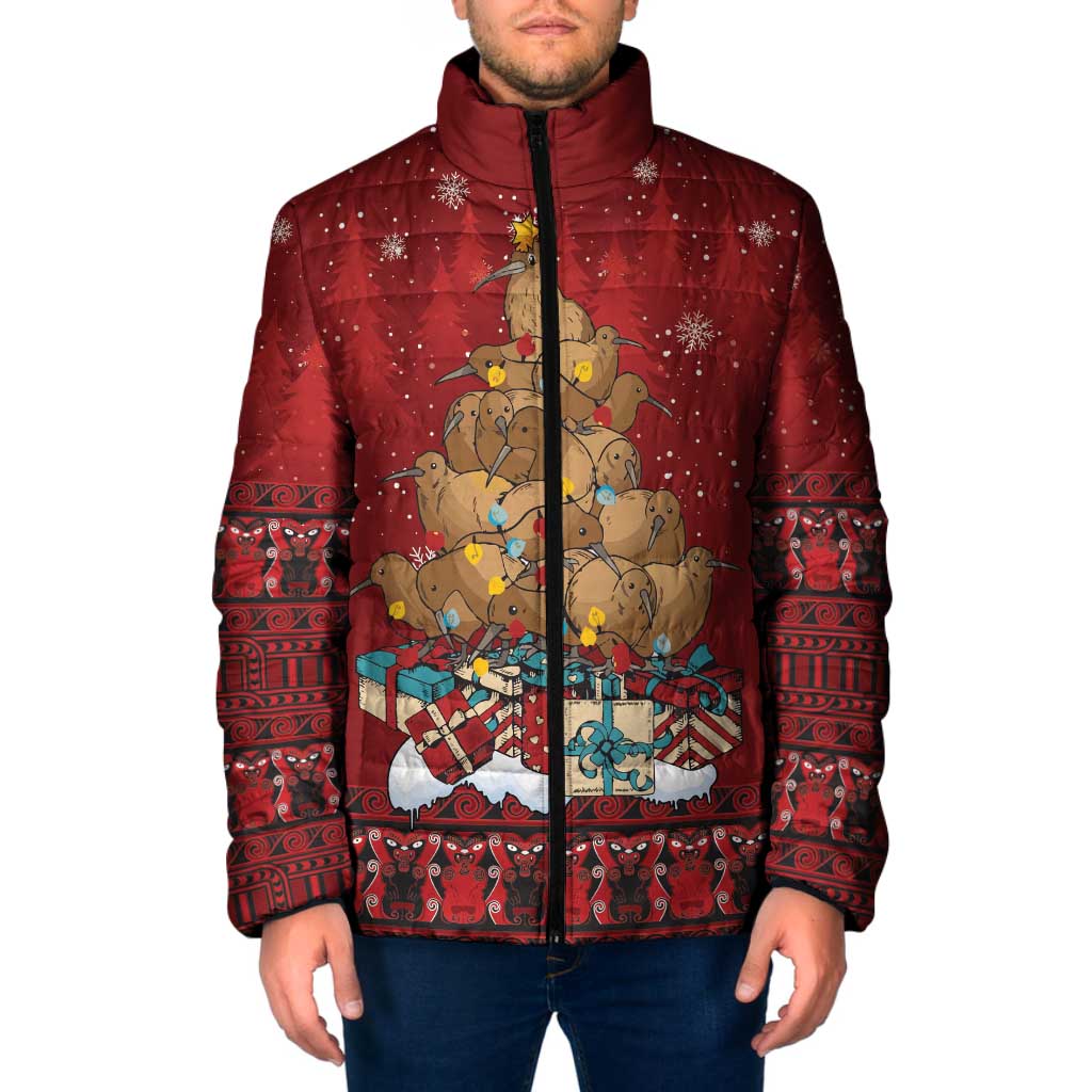 Funny Kiwi Bird Xmas Tree Padded Jacket New Zealand Tribal Christmas Spirit - Aussie Hoodie
