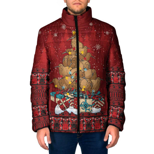 Funny Kiwi Bird Xmas Tree Padded Jacket New Zealand Tribal Christmas Spirit - Aussie Hoodie