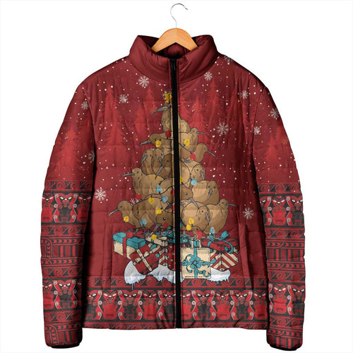 Funny Kiwi Bird Xmas Tree Padded Jacket New Zealand Tribal Christmas Spirit - Aussie Hoodie