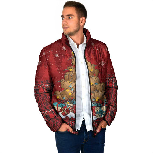 Funny Kiwi Bird Xmas Tree Padded Jacket New Zealand Tribal Christmas Spirit - Aussie Hoodie