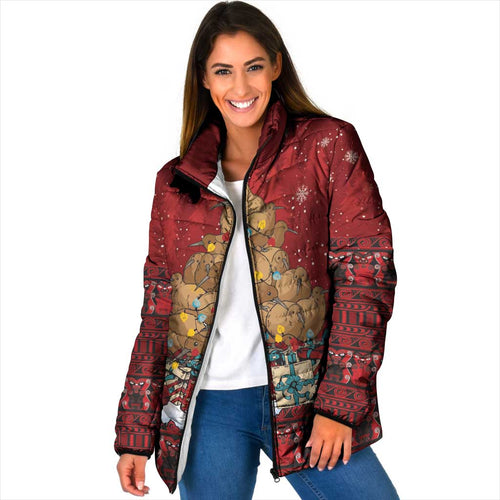 Funny Kiwi Bird Xmas Tree Padded Jacket New Zealand Tribal Christmas Spirit - Aussie Hoodie