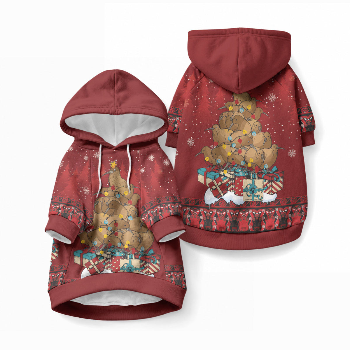 Funny Kiwi Bird Xmas Tree Pet Hoodie New Zealand Tribal Christmas Spirit