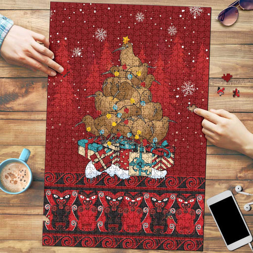 Funny Kiwi Bird Xmas Tree Puzzle New Zealand Tribal Christmas Spirit - Aussie Hoodie