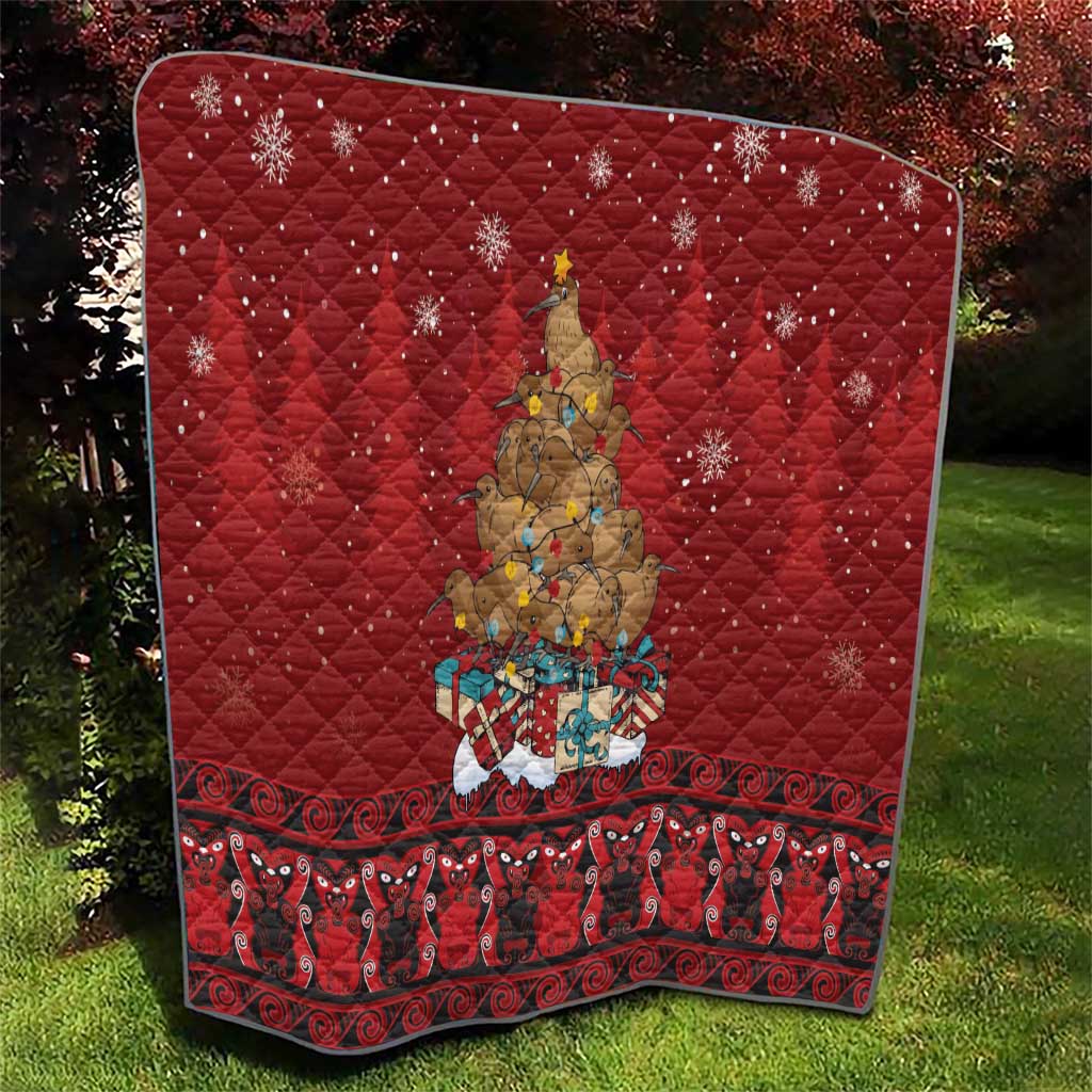 Funny Kiwi Bird Xmas Tree Quilt New Zealand Tribal Christmas Spirit - Aussie Hoodie