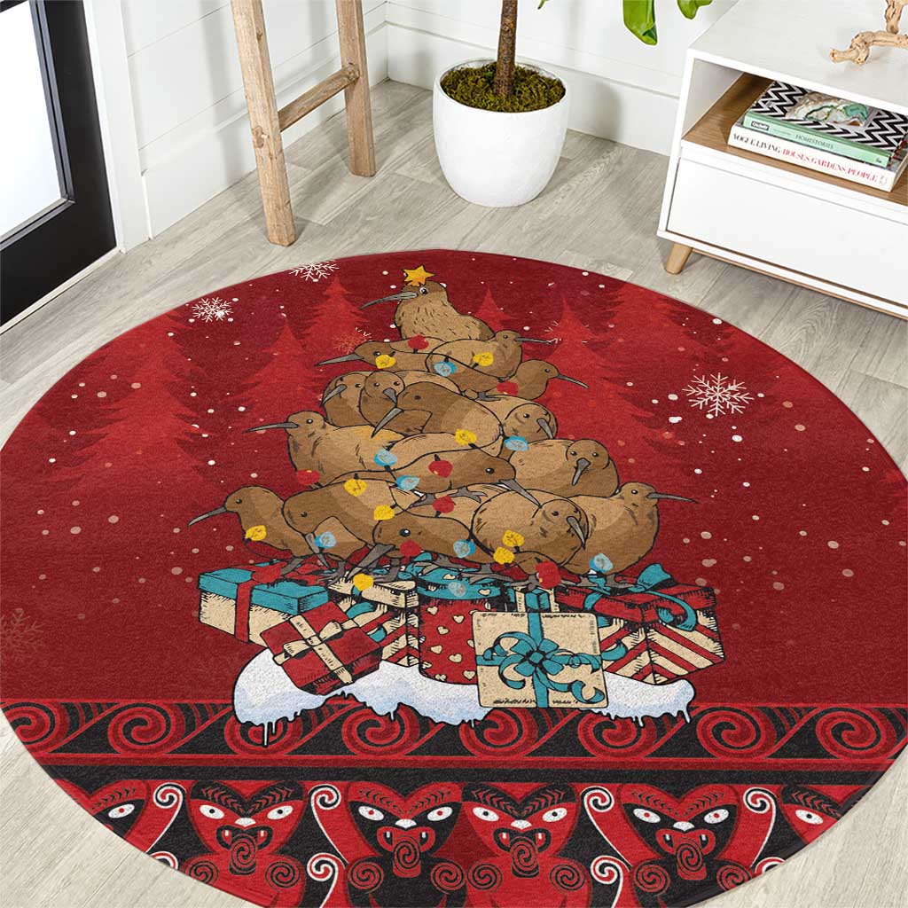 Funny Kiwi Bird Xmas Tree Round Carpet New Zealand Tribal Christmas Spirit - Aussie Hoodie