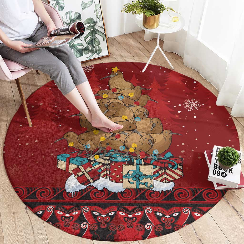 Funny Kiwi Bird Xmas Tree Round Carpet New Zealand Tribal Christmas Spirit - Aussie Hoodie