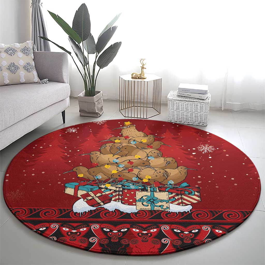 Funny Kiwi Bird Xmas Tree Round Carpet New Zealand Tribal Christmas Spirit - Aussie Hoodie