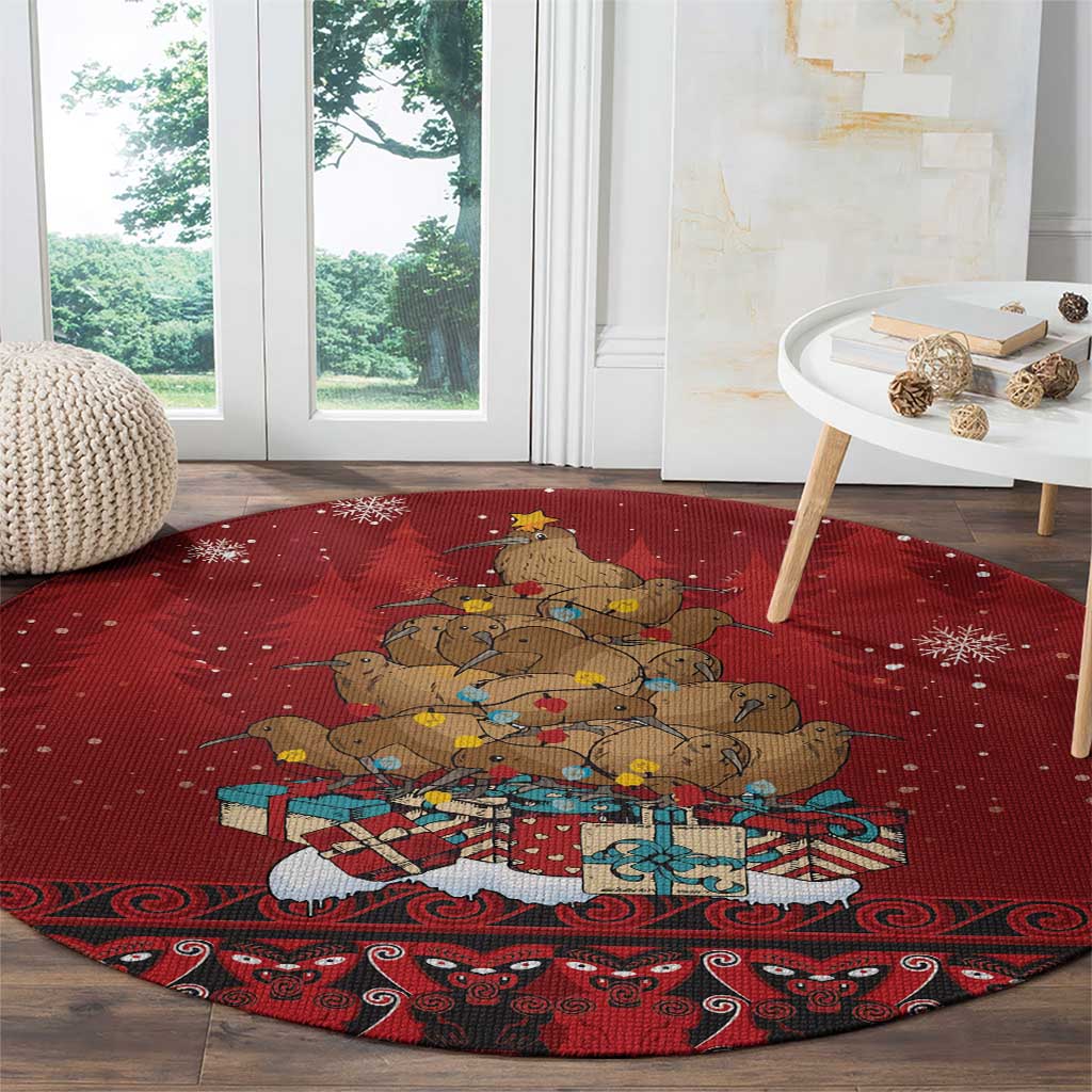 Funny Kiwi Bird Xmas Tree Round Carpet New Zealand Tribal Christmas Spirit - Aussie Hoodie