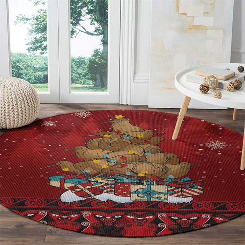 Funny Kiwi Bird Xmas Tree Round Carpet New Zealand Tribal Christmas Spirit - Aussie Hoodie