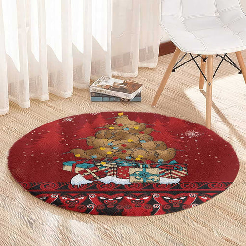 Funny Kiwi Bird Xmas Tree Round Carpet New Zealand Tribal Christmas Spirit - Aussie Hoodie