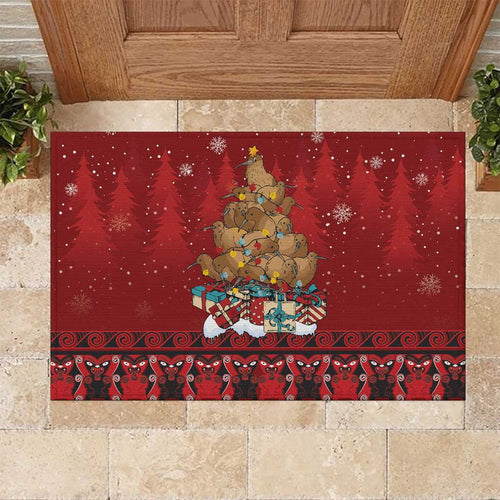 Funny Kiwi Bird Xmas Tree Rubber Doormat New Zealand Tribal Christmas Spirit - Aussie Hoodie