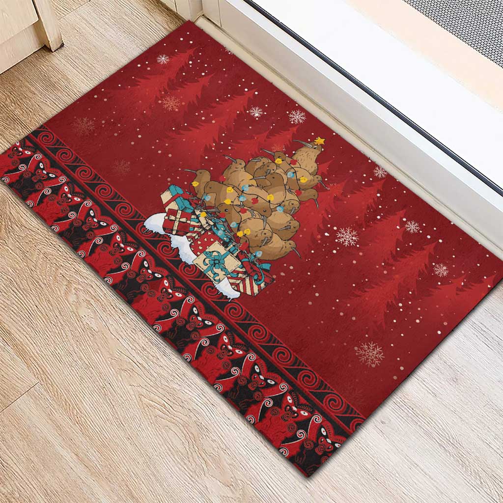 Funny Kiwi Bird Xmas Tree Rubber Doormat New Zealand Tribal Christmas Spirit - Aussie Hoodie