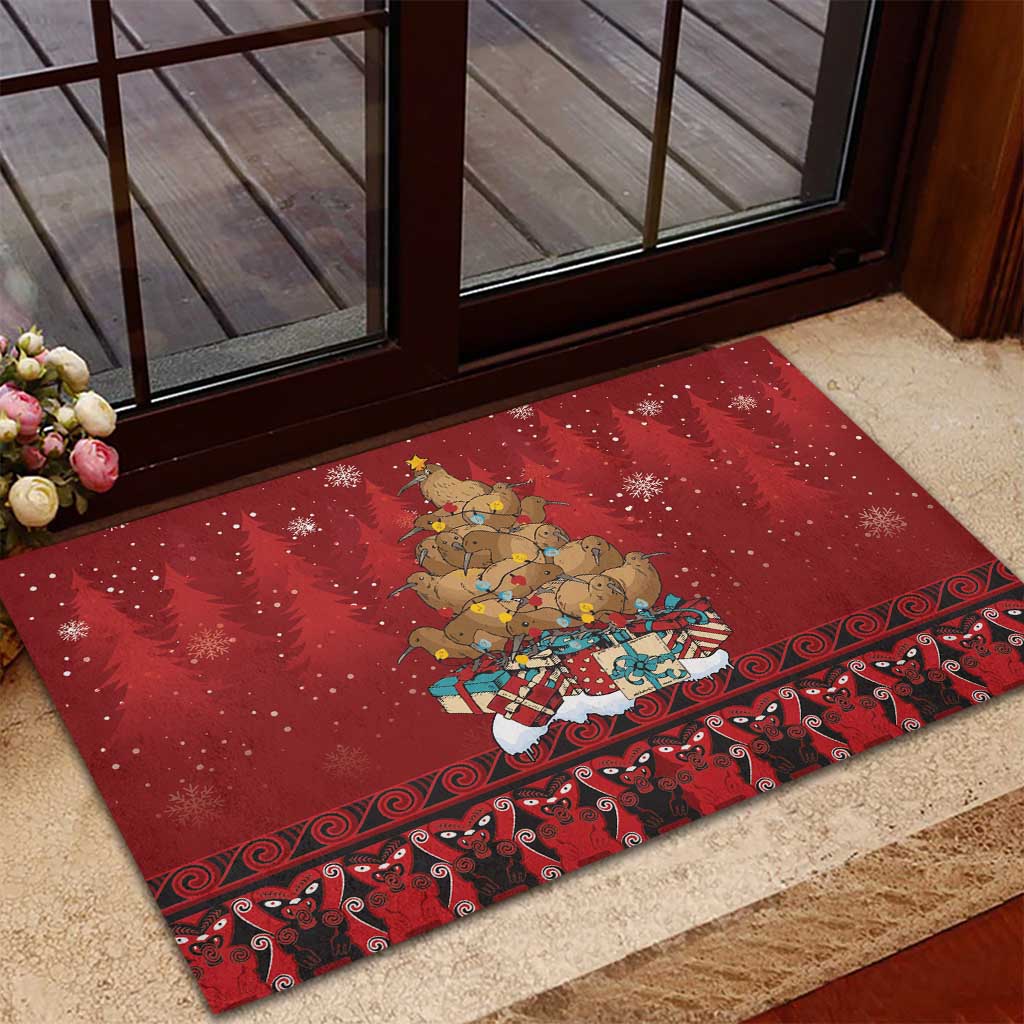 Funny Kiwi Bird Xmas Tree Rubber Doormat New Zealand Tribal Christmas Spirit - Aussie Hoodie