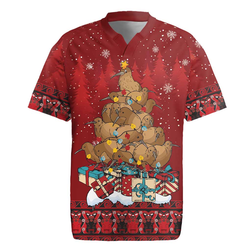 Funny Kiwi Bird Xmas Tree Rugby Jersey New Zealand Tribal Christmas Spirit - Aussie Hoodie