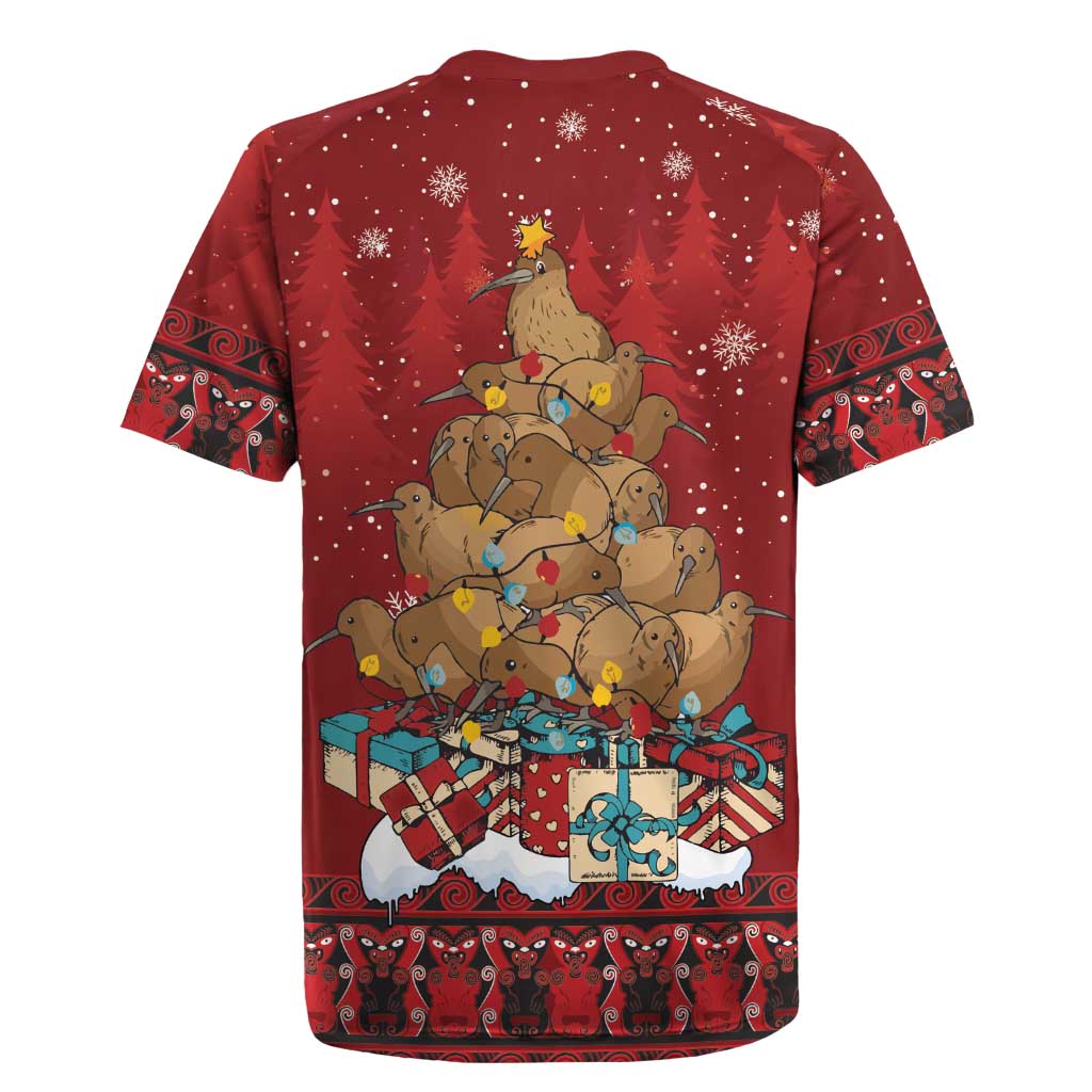 Funny Kiwi Bird Xmas Tree Rugby Jersey New Zealand Tribal Christmas Spirit - Aussie Hoodie