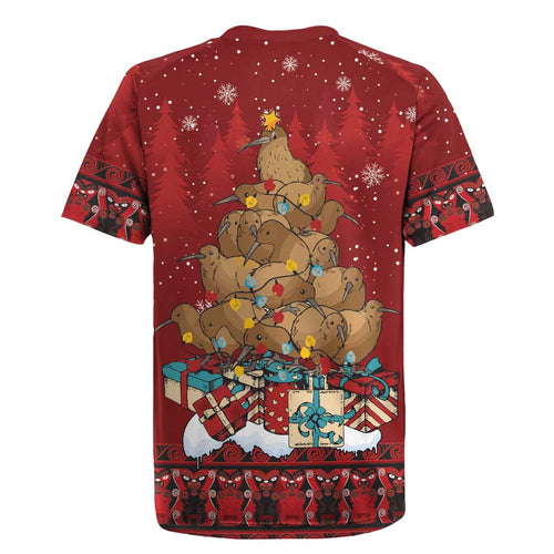 Funny Kiwi Bird Xmas Tree Rugby Jersey New Zealand Tribal Christmas Spirit - Aussie Hoodie