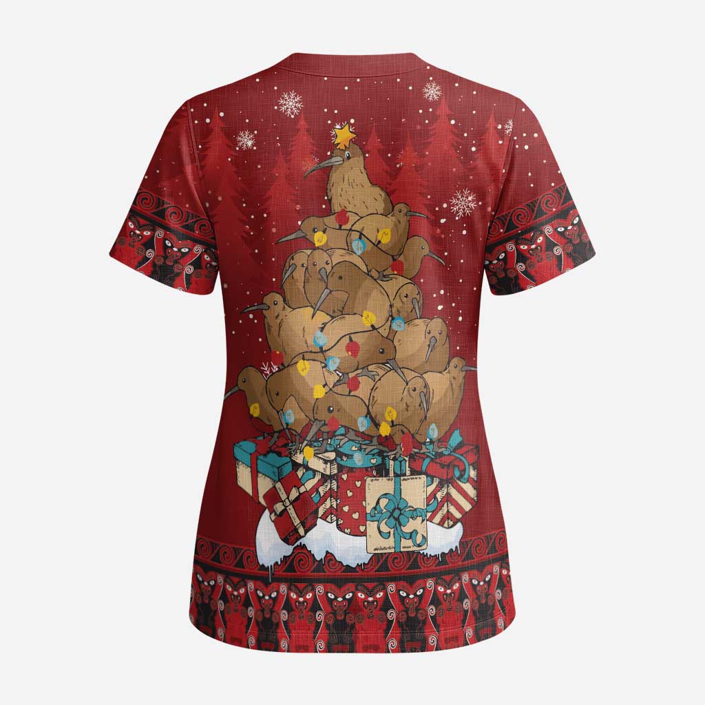 Funny Kiwi Bird Xmas Tree Scrub Top New Zealand Tribal Christmas Spirit - Aussie Hoodie