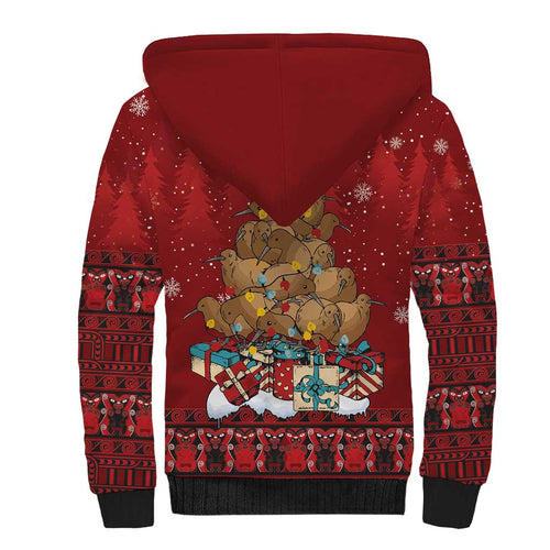 Funny Kiwi Bird Xmas Tree Sherpa Hoodie New Zealand Tribal Christmas Spirit - Aussie Hoodie