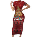 Funny Kiwi Bird Xmas Tree Short Sleeve Bodycon Dress New Zealand Tribal Christmas Spirit - Aussie Hoodie