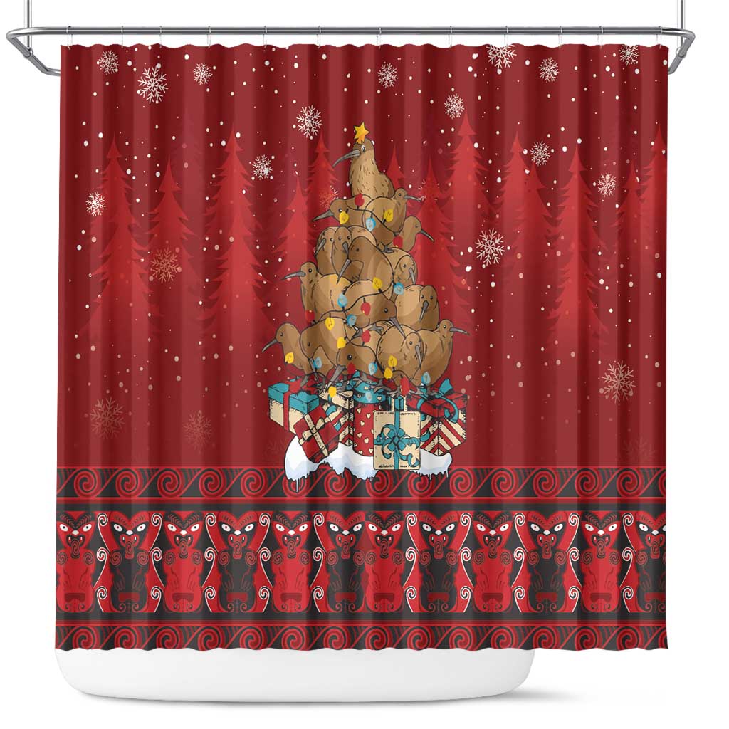 Funny Kiwi Bird Xmas Tree Shower Curtain New Zealand Tribal Christmas Spirit - Aussie Hoodie
