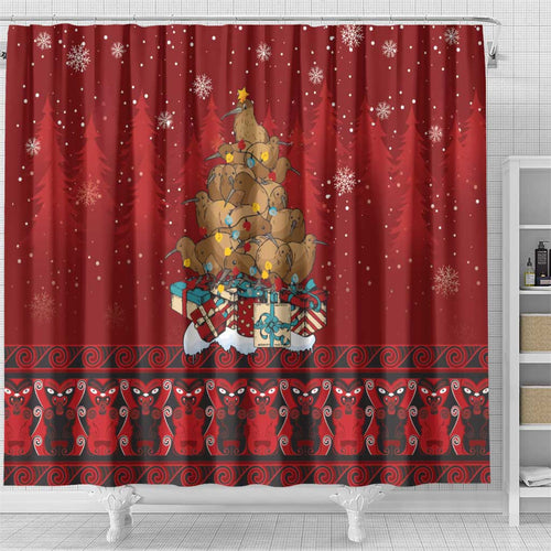 Funny Kiwi Bird Xmas Tree Shower Curtain New Zealand Tribal Christmas Spirit - Aussie Hoodie