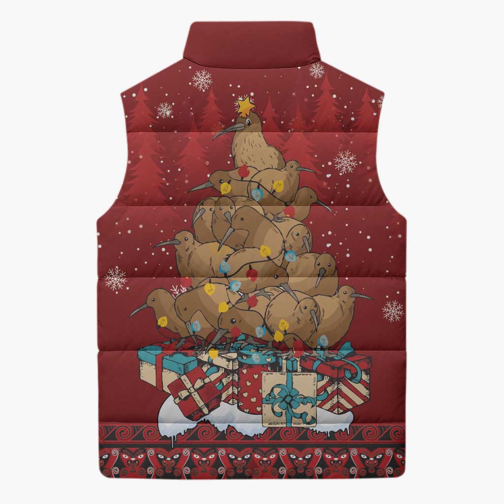 Funny Kiwi Bird Xmas Tree Sleeveless Puffer Jacket New Zealand Tribal Christmas Spirit - Aussie Hoodie