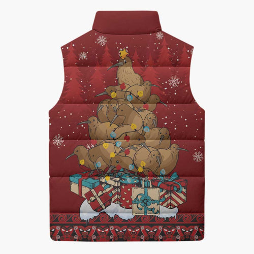 Funny Kiwi Bird Xmas Tree Sleeveless Puffer Jacket New Zealand Tribal Christmas Spirit - Aussie Hoodie
