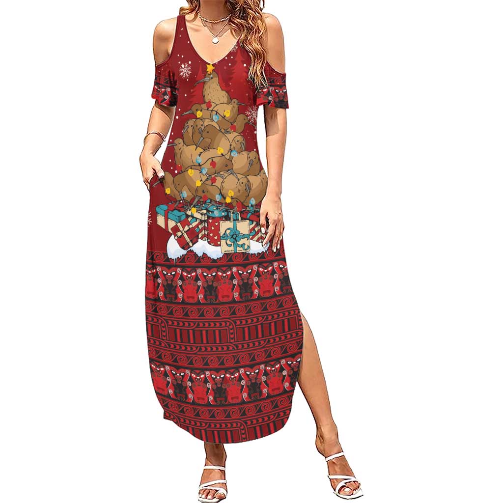 Funny Kiwi Bird Xmas Tree Summer Maxi Dress New Zealand Tribal Christmas Spirit - Aussie Hoodie