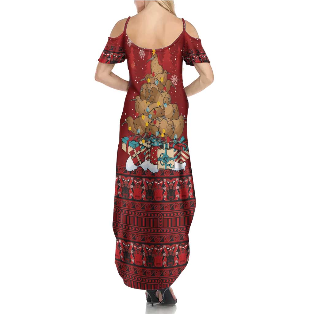 Funny Kiwi Bird Xmas Tree Summer Maxi Dress New Zealand Tribal Christmas Spirit - Aussie Hoodie
