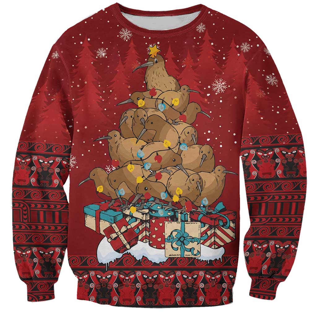Funny Kiwi Bird Xmas Tree Sweatshirt New Zealand Tribal Christmas Spirit - Aussie Hoodie