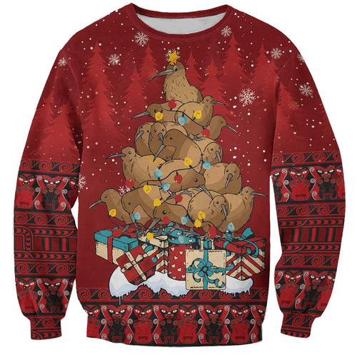 Funny Kiwi Bird Xmas Tree Sweatshirt New Zealand Tribal Christmas Spirit - Aussie Hoodie