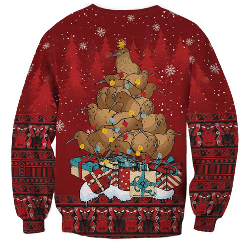Funny Kiwi Bird Xmas Tree Sweatshirt New Zealand Tribal Christmas Spirit - Aussie Hoodie