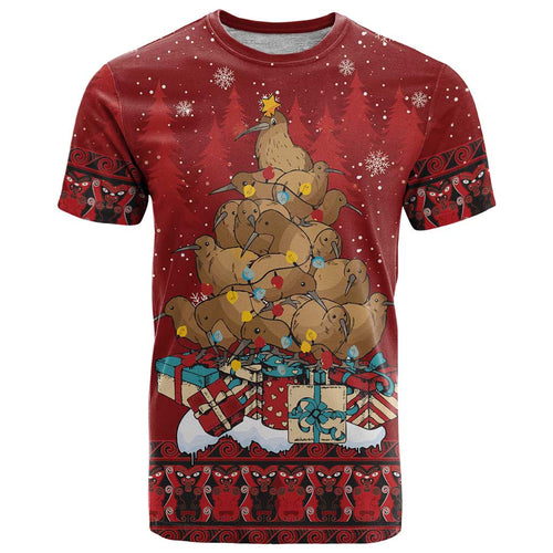 Funny Kiwi Bird Xmas Tree T Shirt New Zealand Tribal Christmas Spirit - Aussie Hoodie