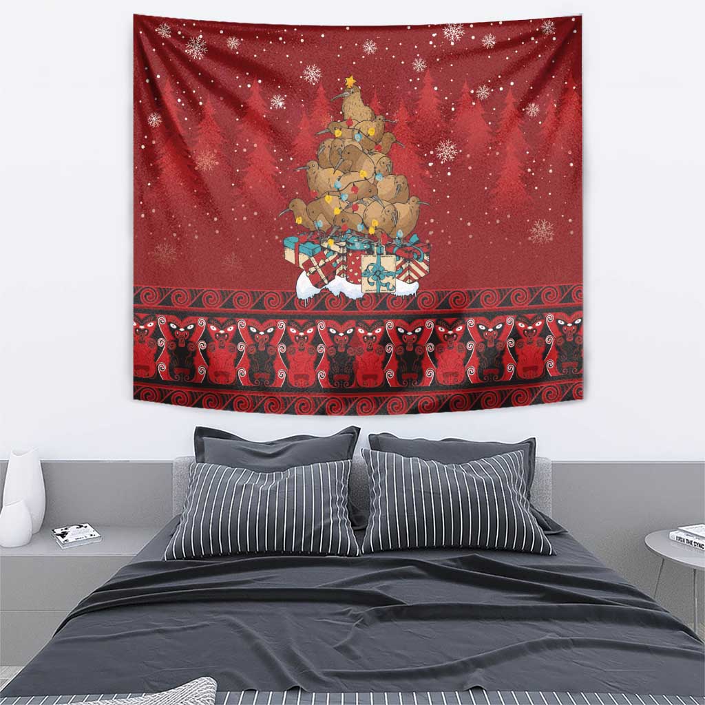 Funny Kiwi Bird Xmas Tree Tapestry New Zealand Tribal Christmas Spirit - Aussie Hoodie
